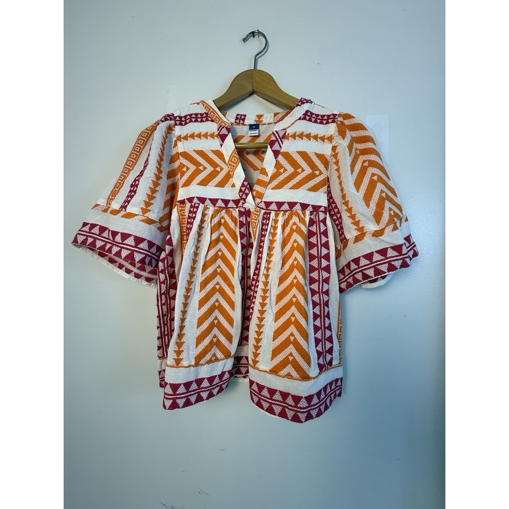 Old Navy NWT Boho Peasant‎ Top XS Orange Pink Tribal Print Festival Blouse